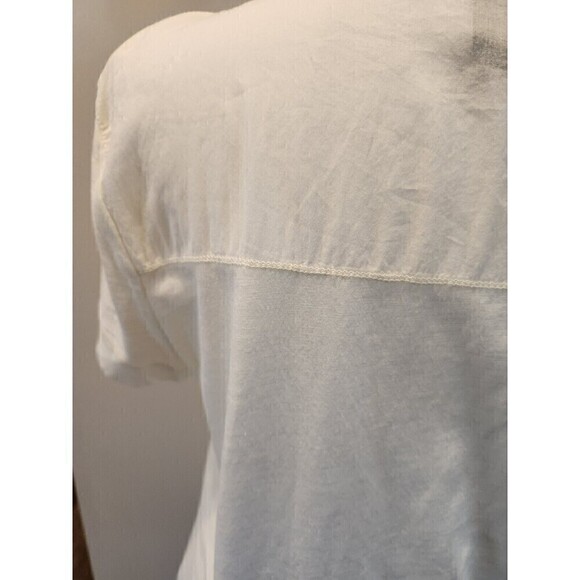 lauren ralph lauren tops Ivory Mixed Media sz m short sleeve euc keyhole front - Picture 5 of 6